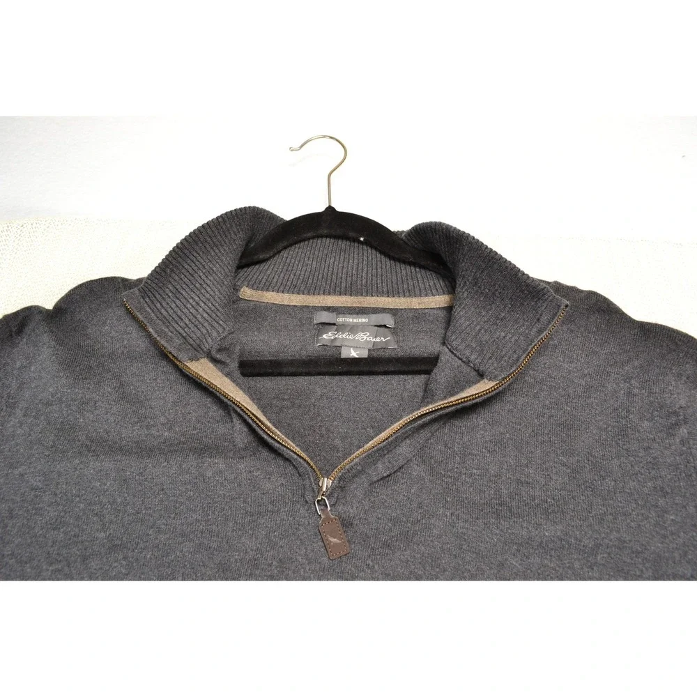 Eddie Bauer Mens 2XL Gray‎ Cotton Merino Wool 1/4 Zip Pullover Sweater